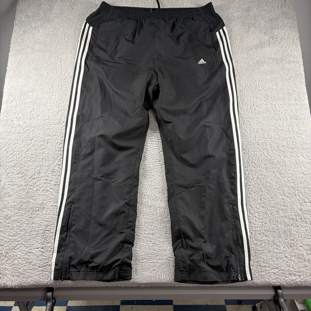 VINTAGE Adidas Track Pants Mens 2X Black Basketball Loose Fit Wide Leg Baggy Y2K